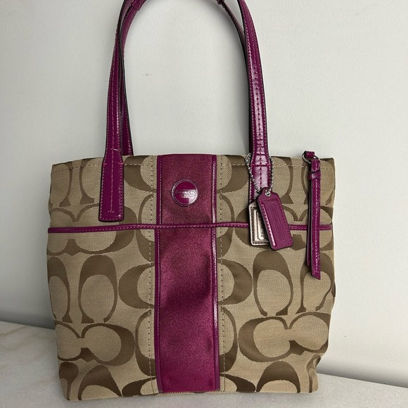 Coach Handbags - Vintage Y2K Coach Tote Bag - Tan and Purple